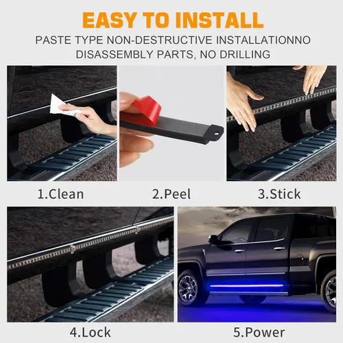 Miniatura 5 de XRIDONSEN 2 piezas de 70 pulgadas de luces de emergencia azules para camiones, tira de luces de estribo de 864 LED, luces parpadeantes