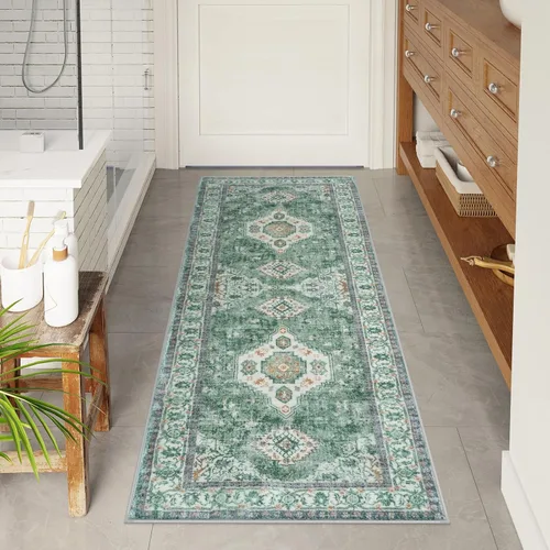 Miniatura 12 de Seavish Alfombra de baño bohemia, vintage, envejecida, absorbente, pequeña, antideslizante, lavable, para fregadero, ducha, tocador, suave, cómoda