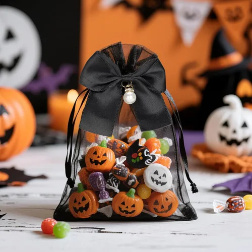 Miniatura 4 de joycraft Bolsas de organza de 4 x 6 pulgadas con lazo, 30 bolsas negras para recuerdos de fiesta, bolsas de joyería con cordón, bolsas de malla