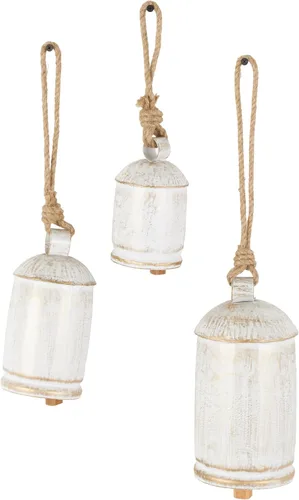 Miniatura 12 de Deco 79 - Campanas de vaca gigantes XL decorativas de metal dorado con cuerda de yute para colgar, juego de 3 campanas de 10 pulgadas, 8 pulgadas