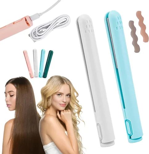 Miniatura 12 de RJDJ Mini rizador de doble propósito, alisador y rizador de pelo 2 en 1, calentador de cerámica, portátil, recargable por USB, adecuado para cabello