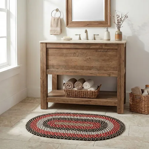 Miniatura 2 de Super Area Rugs Alfombra trenzada ovalada ovalada de 2 x 3 pies, color negro, rojo y marrón, para cocinas y baños estilo granja