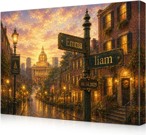 Miniatura 66 de IPIC - Personalized Framed Canvas with Custom Street Sign in Boston Personalized Street Signs with Names, Custom Canvas Print, Boston Sunset