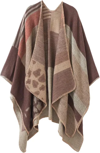 Miniatura 50 de Urban CoCo Poncho de colores para mujer, chal con frente abierto, color en bloques
