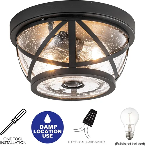 Miniatura 5 de Lámpara de techo con sensor de movimiento, montaje empotrado para exteriores, manual del atardecer al amanecer, negro mate, impermeable, lámpara
