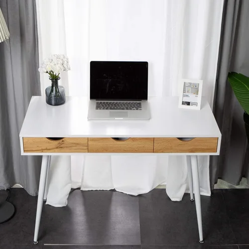 Miniatura 3 de Need Escritorio blanco con escritorio de almacenamiento, mesa de tocador, escritorio de computadora moderno con 3 cajones, mesa de tocador