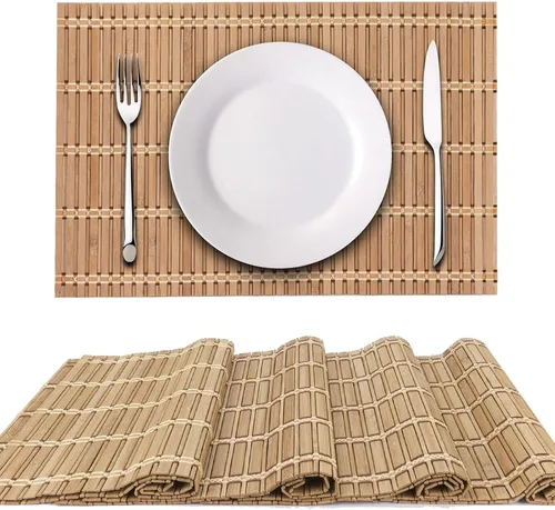 Miniatura 4 de NETEHA Juego de 4 manteles individuales de bambú natural, cuadrados de madera, adecuados para manteles individuales de bambú antideslizantes