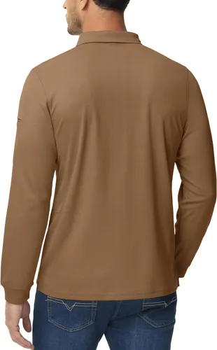 Miniatura 5 de MAGCOMSEN Camisas polo para hombre, 3 botones, secado rápido, manga larga, tácticas, camisa de golf