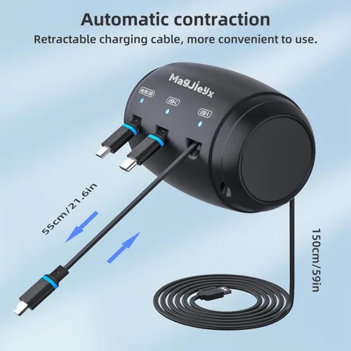 Miniatura 4 de MAGJIEYX Caja de Estación de Carga Retractable Multi para Coche, 3 en 1, Soporte de Carga Rápida para Reposacabezas, Cable de Carga USB Tipo C