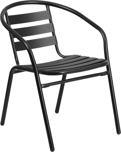 Miniatura 8 de Flash Furniture Sillas apilables de aluminio para restaurante al aire libre, modernas sillas apilables para patio, juego de 4, color negro