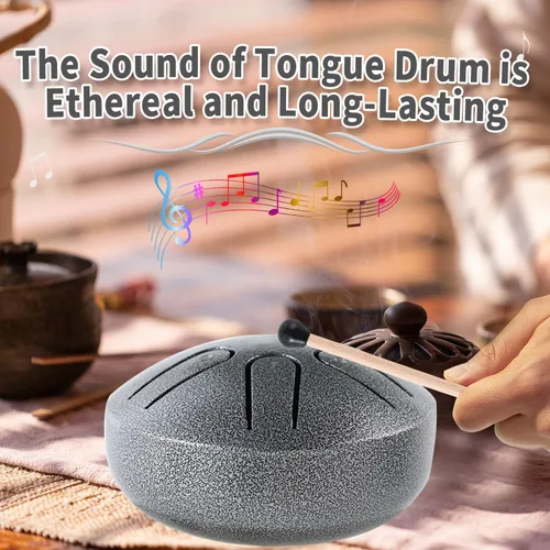 Miniatura 4 de Yahpetes Tambor de lengua de acero, instrumento de percusión musical, tambor de lluvia de metal para exterior, 3 pulgadas, 6 notas, Clave C