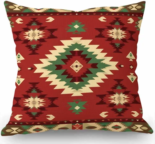 Miniatura 13 de Swono Funda de Almohada Decorativa con Patrón Étnico Abstracto Estampado del Suroeste Funda de Cojín Estilo Granja para Sofá Sillón 18x18 Pulgadas