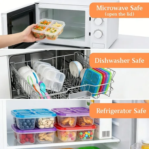 Miniatura 6 de AVLA Paquete de 10 cajas Bento para aperitivos, contenedores reutilizables para preparación de comidas, 4 compartimentos, cajas de almuerzo Bento