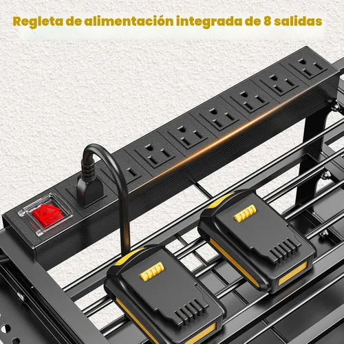 Miniatura 3 de POKIPO Organizador grande de herramientas eléctricas de 49.5 pulgadas de ancho, soporte de pared con estación de carga, 4 niveles, resistente, 12