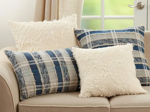 Miniatura 5 de SARO LIFESTYLE Maximus Collection - Funda de almohada de algodón tejida a rayas, 16 x 24 pulgadas, color azul