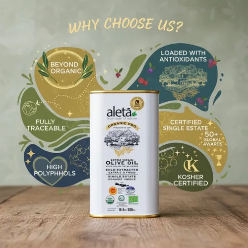 Miniatura 5 de Aleta Farms - Aceite de oliva virgen extra, orgánico USDA, aceite de oliva rico en polifenoles de una sola finca, prensado en frío, premios globales