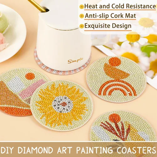 Miniatura 6 de UPINS 8 piezas de posavasos de arte de diamante bohemio para bebidas, kits de arte de diamante DIY para adultos, niños, principiantes, suministros