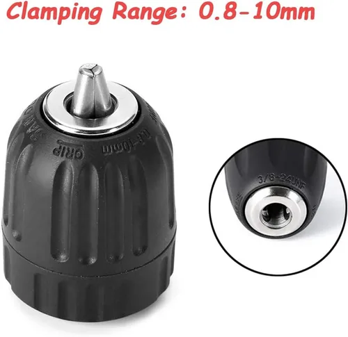 Miniatura 5 de Adaptador de conversión de cambio rápido para portabrocas sin llave con capacidad de 0,8 mm a 10 mm, montaje de 3/8-24UNF, con vástago hexagonal