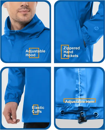 Miniatura 16 de Outdoor Ventures Chaqueta de lluvia para hombre, impermeable, ligera, plegable, para senderismo, golf, correr