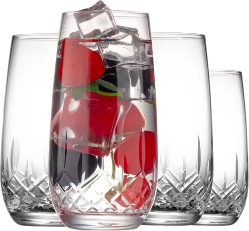 SHOSHIN - Vasos de alta calidad cortados a mano – 17 onzas Juego de 4, vasos de cristal premium sin plomo con patrón clásico, perfectos para agua y