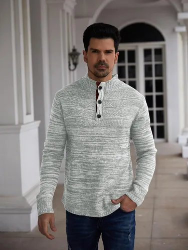 Miniatura 3 de Aoysky Men's Stand Collar Sweater Thermal Button Pullover Sweater Tops Henley Knit Sweaters