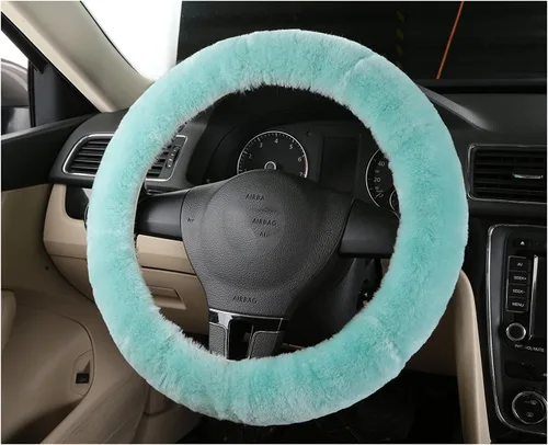 Miniatura 3 de U&M Funda para volante de automotor de lana auténtica, elastizada. Almohadilla protectora de volante de vehículo, de lana australiana, Menta
