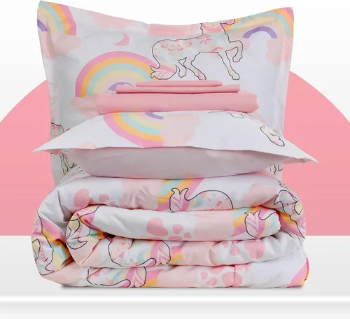 Miniatura 5 de SLEEP ZONE Juego de edredón de 5 piezas para niños, tamaño individual, súper lindo y suave, ropa de cama en una bolsa, con edredón, sábana, funda