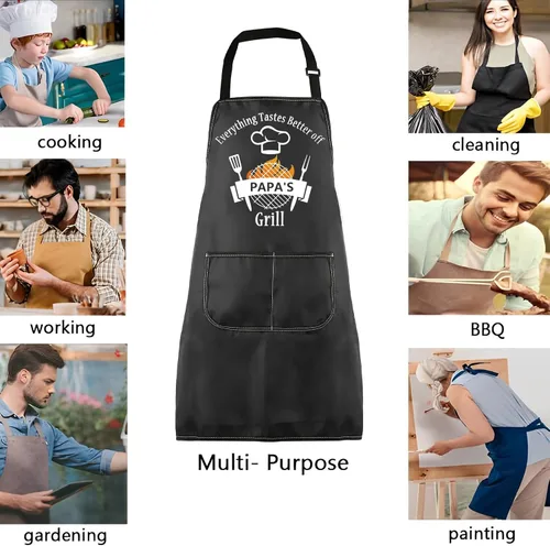 Miniatura 8 de VAMSII Delantal de parrilla de Papa Everything Tastes Better Off Papa's Grill Delantal divertido regalo para amantes de la parrilla, delantal de chef
