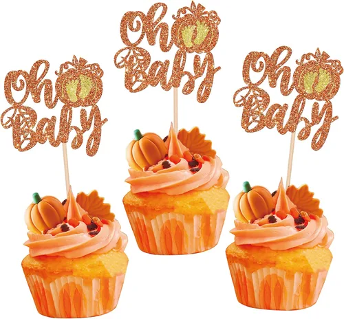 Miniatura 13 de Rsstarxi Paquete de 36 adornos para cupcakes de calabaza pequeña, revelación de género, baby shower, fiesta, decoración de tartas, calabaza