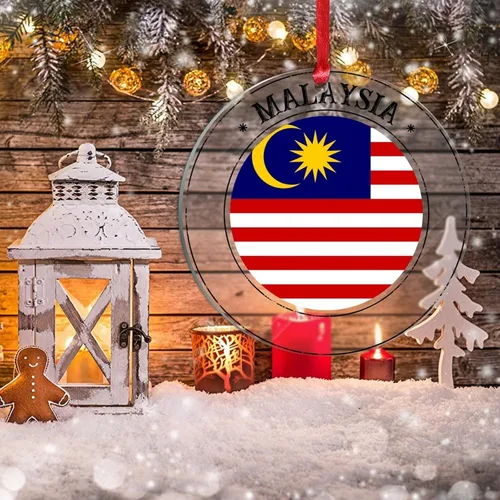 Miniatura 5 de Adornos de Navidad de Malasia, bandera de Malasia, adornos acrílicos, colgante para árbol de Navidad, bandera nacional, recuerdo del país