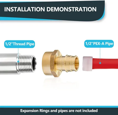 Miniatura 4 de PEX-A - Accesorios de expansión PEX-A, adaptador NPT roscado hembra PEX-A de 1/2 x 1/2 pulgadas, accesorios de tubería de expansión de latón