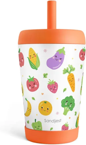 Miniatura 22 de Vaso de acero inoxidable aislado para niños con popote de silicona, taza para sorber de 12 onzas para niños (alfabeto)