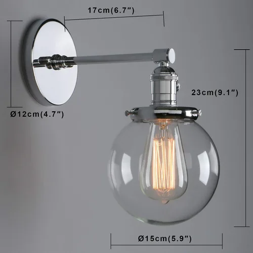 Miniatura 2 de Phansthy Aplique de pared industrial con forma de globo con toldo de cristal transparente de 5.9 pulgadas (cromado)