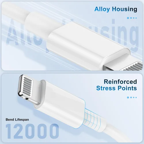 Miniatura 3 de TUMABER Paquete de 2 cables de carga para iPhone de 3 pies con certificación MFi de Apple, cable Lightning a USB de 3 pies, carga rápida de 2.4 A