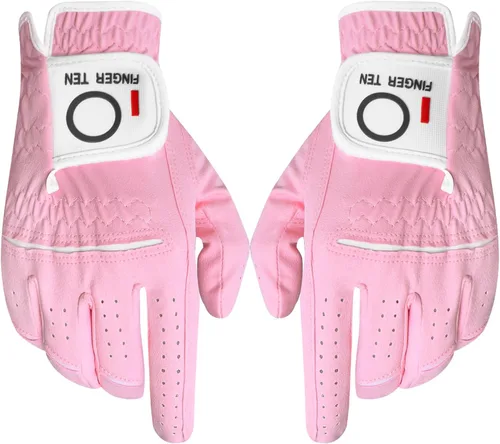 FINGER TEN Guantes de golf para mujer par de manos o 2 unidades para mano izquierda y derecha, agarre para todo tipo de clima y guantes cómodos para