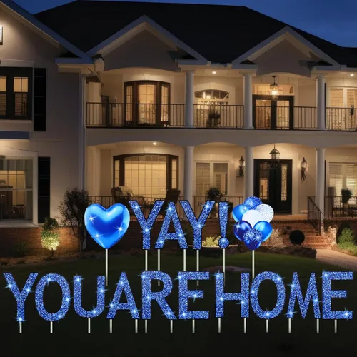 Miniatura 5 de Novabright 16 letreros de bienvenida para el patio, Yay You Are Home Decoración del hogar con estacas, luz LED de bienvenida para césped, jardín al
