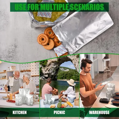 Miniatura 7 de 120 bolsas de Mylar para almacenamiento de alimentos con absorbentes de oxígeno de 120 x 300 cc, bolsas de Mylar de 9 mil, 1 galón, 1 cuarto
