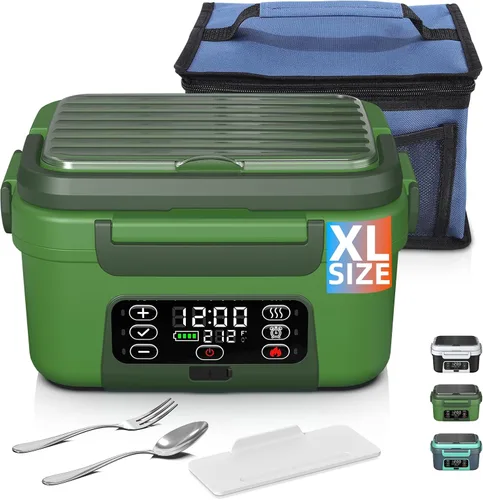 Lonchera eléctrica inalámbrica con calefacción, 1.5 L, 6.3 tazas, 20000 mAh, recargable, calentador de alimentos, con autocalentamiento,