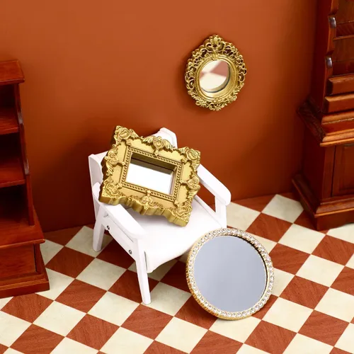 Miniatura 2 de Totority Mini accesorios clásicos para tallado de espejo para casa de muñecas, modelos de micro escena, pequeños espejos decorativos ornamentados