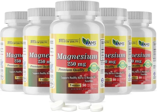 America Medic & Science Magnesio 250 mg (250 comprimidos) | Paquete de 5 botellas | Suplemento de óxido de magnesio para hombres y mujeres | Apoya