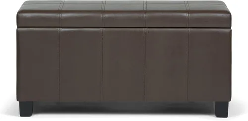 Miniatura 9 de SIMPLIHOME Dover Storage - Banco otomano rectangular tapizado de cuero vegano de 36 pulgadas de ancho en marrón chocolate, banco contemporáneo