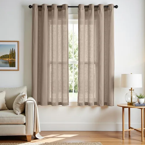 Miniatura 40 de jinchan Cortinas de 108 pulgadas Mezcla de Lino de Lino Semi Transparentes Filtrado de Luz y Resplandor Cortinas Extra Largas para Sala de Estar