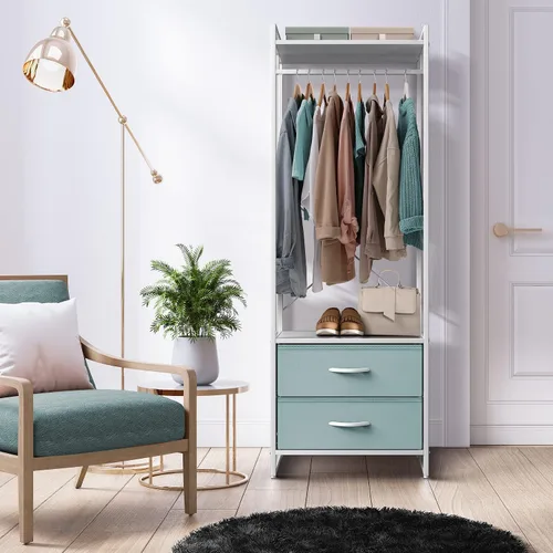 Miniatura 3 de Sorbus Perchero Premium de Ropa con Cajones - Armario Resistente de Servicio Pesado con Marco de Metal y Parte Superior de Madera - Perchero de Ropa