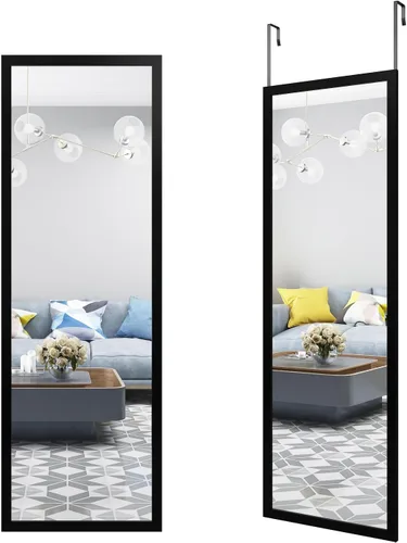 Miniatura 11 de whitebeach Espejo de puerta colgante, espejo de cuerpo completo de pared de longitud completa 44"x16" dorado montado en la pared sobre la puerta