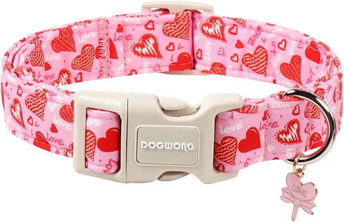 Miniatura 19 de DOGWONG Collar para perro de San Valentín, collar ajustable de algodón con corazón de caramelo azul, perfecto para perros pequeños a medianos