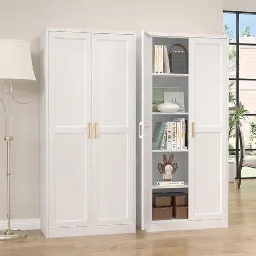 Miniatura 8 de SteeLoong - Gabinete de despensa de cocina, gabinete de almacenamiento de metal blanco de 71" con puertas y 4 estantes ajustables, gabinete