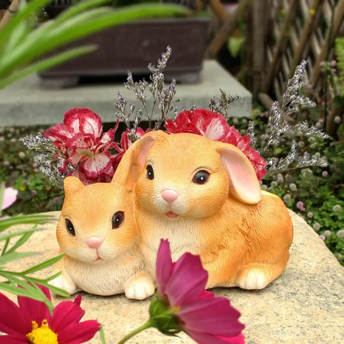 Miniatura 6 de Maceta de Conejo, Macetas Pequeñas para Suculentas con Drenaje, Bonitas Macetas de Resina para Suculentas con Forma de Conejo, Maceta Decorativa