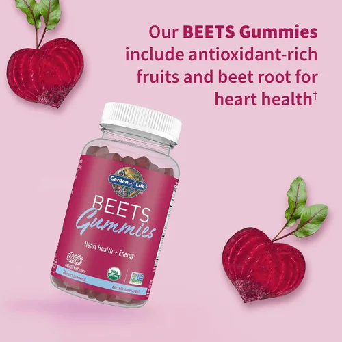 Miniatura 2 de Garden of Life - Gomitas orgánicas de remolacha con vitamina D y B12, gomitas de raíz de remolacha para la salud del corazón, energía, después