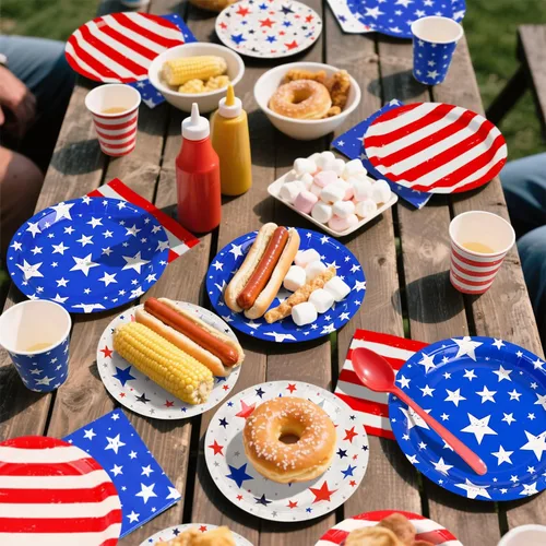 Miniatura 7 de Juego de suministros de fiesta del 4 de julio, kit de tema patriótico para decoraciones de día de la independencia y día de elecciones, incluye