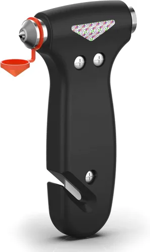 THINKWORK Martillo de seguridad para automóvil, herramienta de escape de emergencia 3 en 1 con rompedor de ventana de un segundo y cortador de Negro
